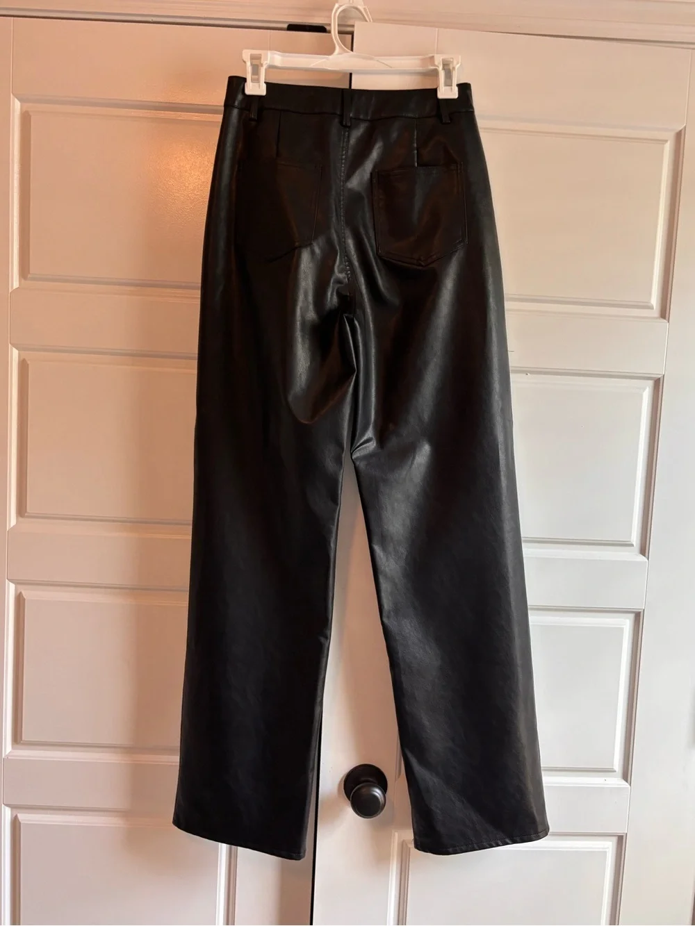 Women's Black Faux Leather Straight-Leg Pants